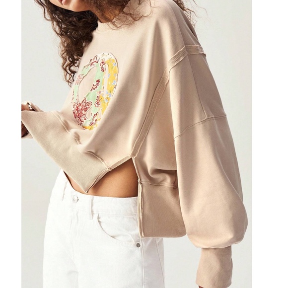 Cozy Colorful Peace patchwork Sign Oversized Sweater Top - Picture 2 of 5